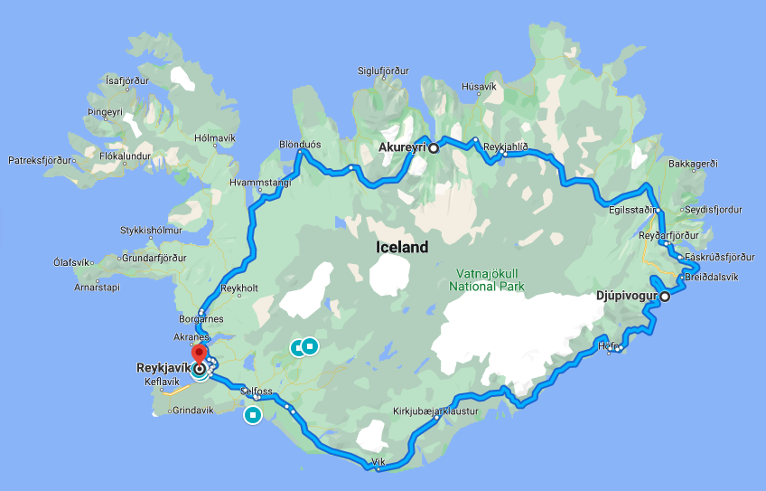 Map of the Iceland Ring Road 